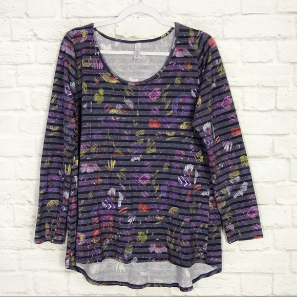 LuLaRoe Tops - Lularoe Lynnae Striped Purple Floral Soft Top XL